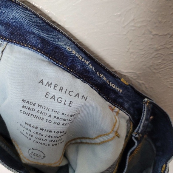 NWT American Eagle Jeans Mens 32x34 Blue Original Straight Leg Cotton Denim Dark - Picture 9 of 11
